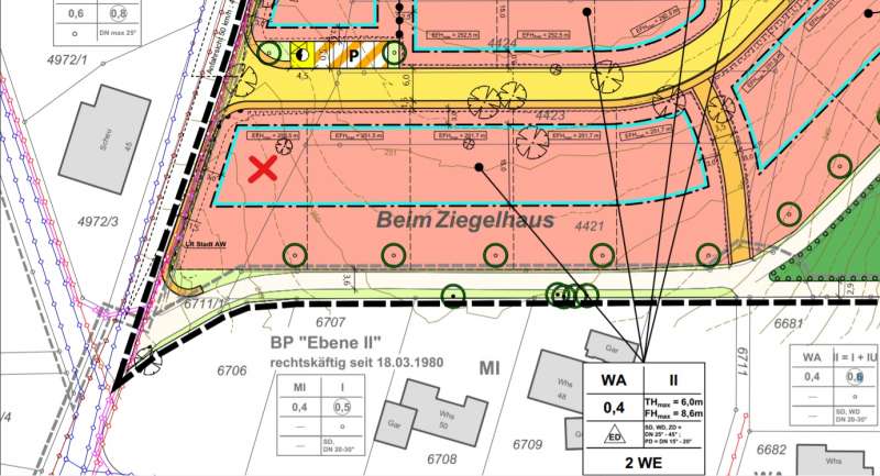 BAU.DE / Forum: 1. Bild zu Frage "Haus- & Grundstückplanung Südgrundstück Trapezförmig" im Forum "Grundriss-Diskussionen"