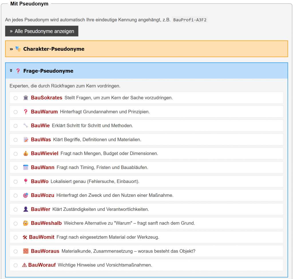 BAU.DE / BAU-Forum: 2. Bild zu Frage "Pseudonyme für Antwortengeber: BauSokrates und die KI-Task-Force im Bauforum" im BAU-Forum "Das Forum über unsere Foren - Anregungen, Kritik, Vorschläge für neue Foren etc."