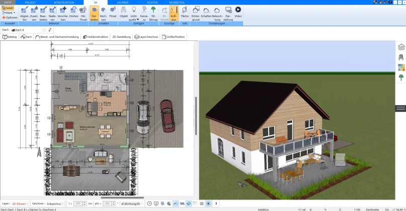 Ein umfassender 2D-Grundriss eines Einfamilienhauses , der mit dem Plan7Architekt erstellt wurde