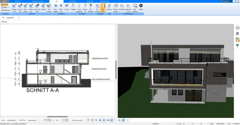 Außenansicht mit integrierter Geländemodellierung im Plan7Architekt