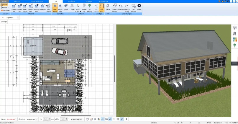 3D-Übersicht des gesamten Bauprojekts im Plan7Architekt
